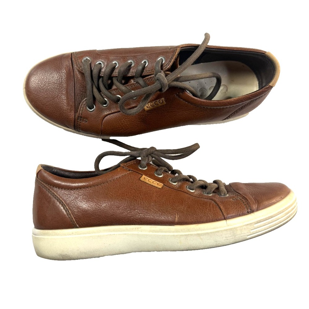 ECCO Derby Shoes Mens 10 Brown Leather Lace Up Quiet Luxury Preppy